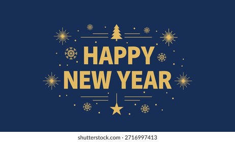 Feliz Año Nuevo tarjeta de Vector de fondo azul de oro elegante diseño de Anuncio de vacaciones