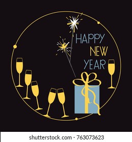 Happy New Year Card. Vector illustration.