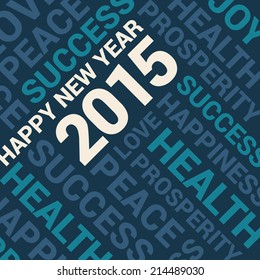 Happy new year card, words cloud background blue