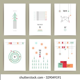 Happy New Year cards design. Set of cards, banners in minimalistic stile. Vector illustration on white background.