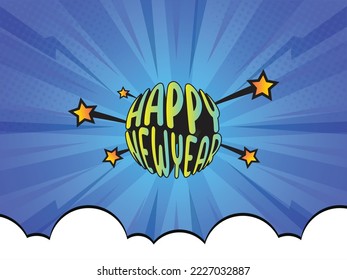 happy new year cartoon background, Design template Celebration typography poster, banner. Vector Illustration