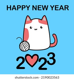 
Happy New Year Cartoon Images 2023 Kitten Free Vector Illustration