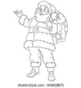 happy new year cartoon Santa Claus with a sack of gifts