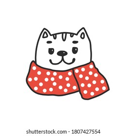 Happy New Year. cat face round icon. Red hat. Merry Christmas. Cute cartoon children s character. home animal. Flat design. Vector illustration on a white background