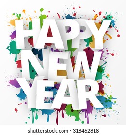 Happy new Year celebration 2016 with colorful spray paint template background. Vector paper illustration.