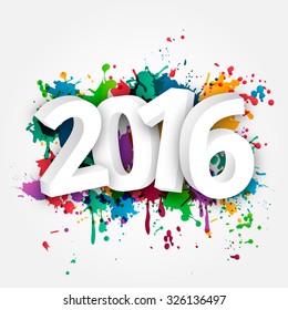 Happy new Year celebration 2016 with colorful spray paint template background. Vector paper illustration.