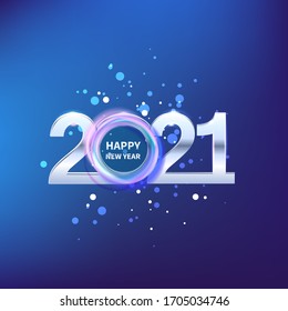 Happy new year celebration 2021 New Year in blue shine postal card. 3D Festive design for Holiday Christmas decoration Vector template