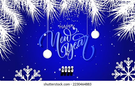 Happy New Year  Celebration 2023 with typography lettering. Vector illustration, text and number