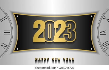 Happy New Year  Celebration 2023 with typography lettering. Vector illustration, text and number