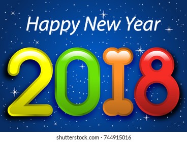 happy new year celebration blue background with horoscope dog year,vector illustration