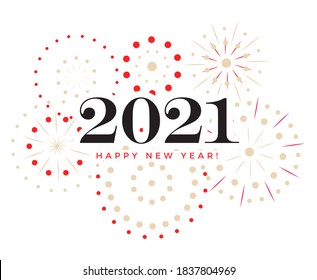 Happy New Year celebration card, color 2021 numbers with fireworks, vector illustration