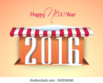 Happy New Year celebration concept with stylish text 2016 under awning on glossy background. 