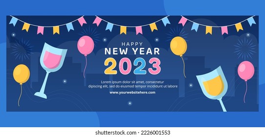Happy New Year Celebration Cover Flat Cartoon Hand Drawn Templates Illustration