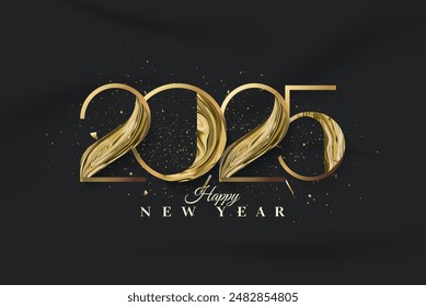 Happy new year celebration design. With shiny luxury gold 2025 number design. Premium vector design for happy new year 2025 celebration.