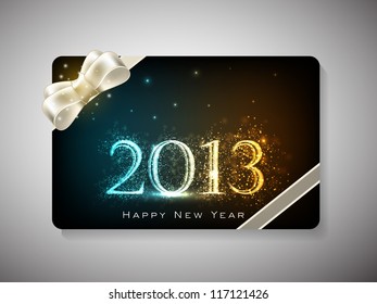 Happy New Year celebration gift card with  ribbon. EPS 10.