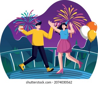 Happy new year celebration illustration with character. Happy new year. Vector. people celebrating