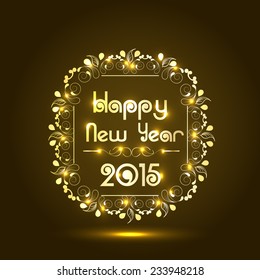 Happy New Year celebration party poster, banner or flyer with shiny text in floral decorated frame.
