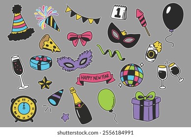 Happy New Year Celebration Vector Sticker Bundles 