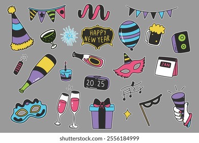 Happy New Year Celebration Vector Sticker Bundles 