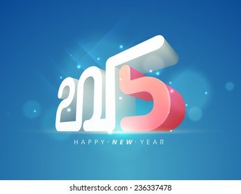 Happy New Year celebrations poster or banner design with 3D text 2015 on shiny blue background.