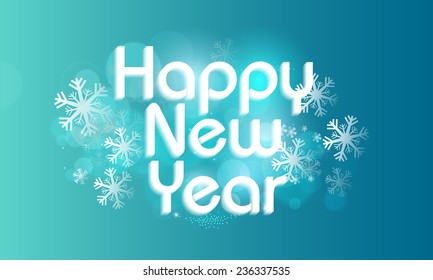 Happy New Year celebrations poster or banner design on snowflakes decorated blue background.