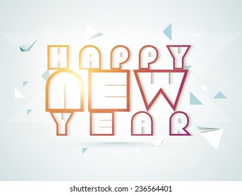 Happy New Year celebrations poster or banner design with stylish text on blue background.