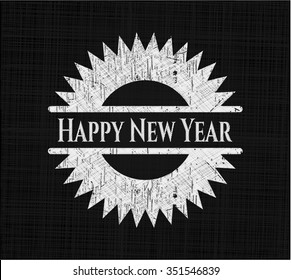 Happy New Year chalkboard emblem written on a blackboard