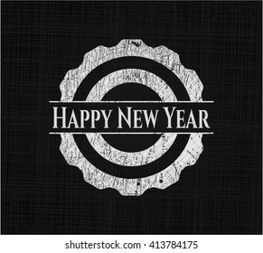 Happy New Year chalkboard emblem written on a blackboard
