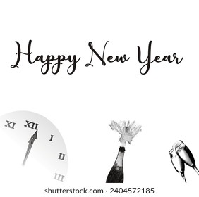 Happy New Year champagne dismolition New Year's Eve midnight, holiday, isolated vector picture holiday