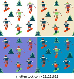 Happy New Year. Characters engaged in winter sports and recreation