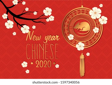 happy new year chinese 2020 with decoration vector illustration design