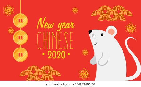 happy new year chinese 2020 with rats and decoration vector illustration design