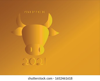 Happy New Year. Chinese New Year 2021. Year of the OX in paper cut style with gold background