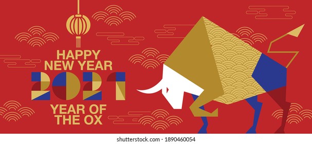 Happy new year, Chinese New Year, 2021, Year of the Ox, cow ,character,  Flat design (Translate : Ox )