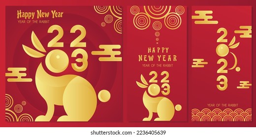 Happy new year and Chinese new year 2023. A rabbit on the number logo concept. Year of the rabbit. Vector design for Banner, greeting card, cover design, website background or advertisement. 