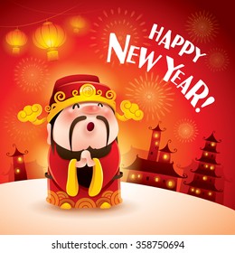 Happy New Year! Chinese God of Wealth. Gong xi Gong xi. Translation: Good fortune.