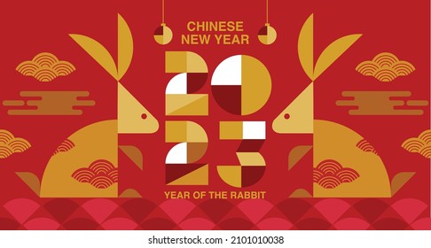 Happy new year, Chinese New Year Lunar, 2023 , Year of the Rabbit , Chinese Traditional, reflection.