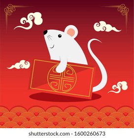 happy new year chinese with rat and decoration vector illustration design