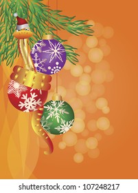 Happy New Year Chinese Snake on Christmas Tree Ornaments with Snowflakes Pattern Illustration