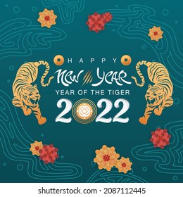 Happy New Year Chinese Year of Tiger With Green Background and Double Tiger