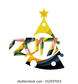 Happy New Year and Chrismas holiday greeting card elements. Geometric banner