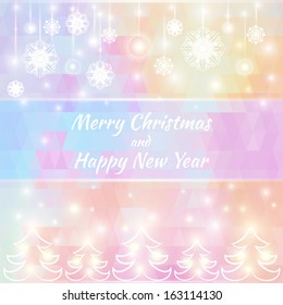 Happy new year. Christmas background with snowflakes and Christmas trees. Vector illustration. EPS 10
