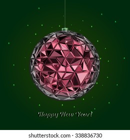 Happy new year! Christmas ball. Vector background, 3D geometric style