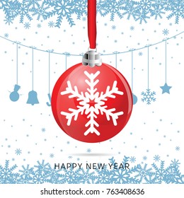 happy new year with christmas ball illustration in colorful