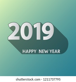 Happy New Year or christmas card 2019 with long shadow black,Simple design style