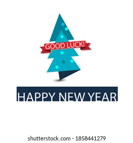 Happy New Year! Christmas card with a Christmas tree. Color flat vector illustration