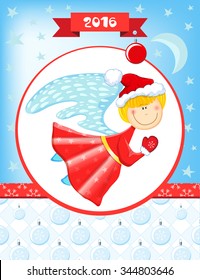 Happy New Year and Christmas card with pretty Christmas angel. 