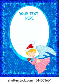 Happy New Year and Christmas card with cute Christmas angel. 