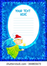 Happy New Year and Christmas card with funny Christmas angel. 