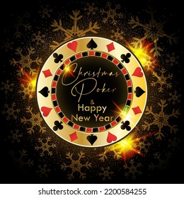 Bonne année. Fond d'écran du Casino de Noël avec puce de poker, illustration vectorielle
